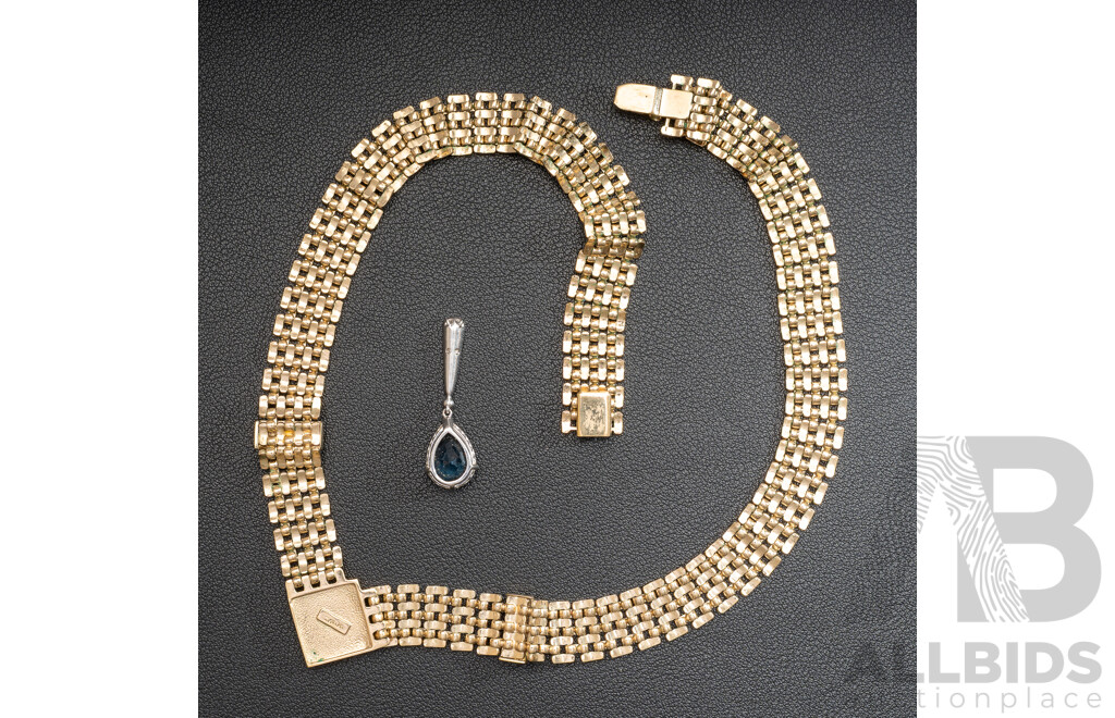 Swarovski Blue Crystal Drop Pendant & Avon Gold Tone Cz Necklace