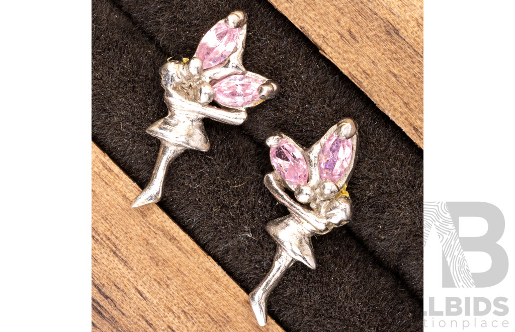 Sterling Silver Disney Tinkerbell Pendant, (2) Unset Peridots, Tinkerbell Dog Tag Necklace & Fairy Stud Earrings