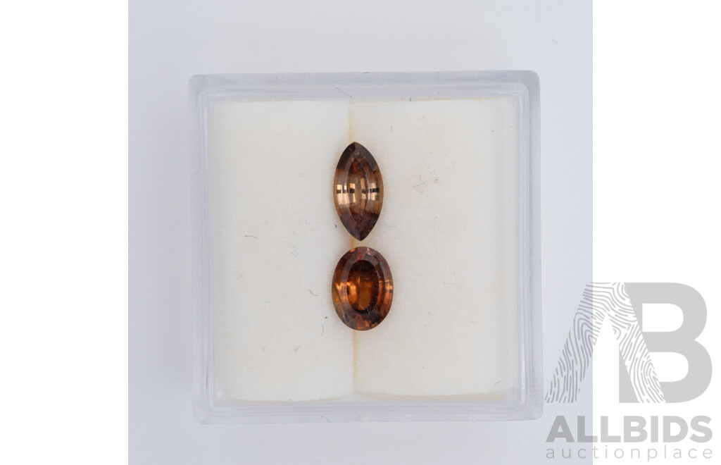 Australian Brown Zircons, (2) Natural Unset Gemstones, Oval & Marquise Cut, 1.15CT Total