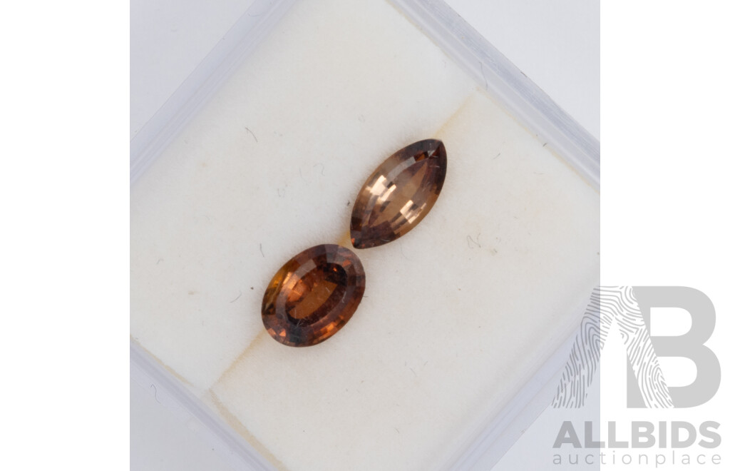 Australian Brown Zircons, (2) Natural Unset Gemstones, Oval & Marquise Cut, 1.15CT Total