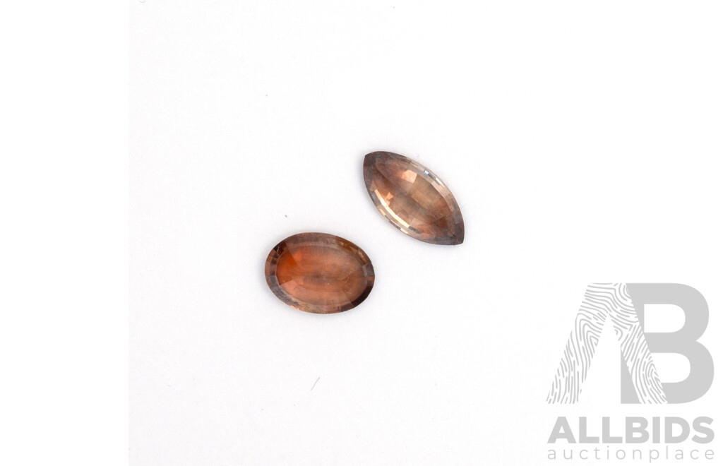 Australian Brown Zircons, (2) Natural Unset Gemstones, Oval & Marquise Cut, 1.15CT Total