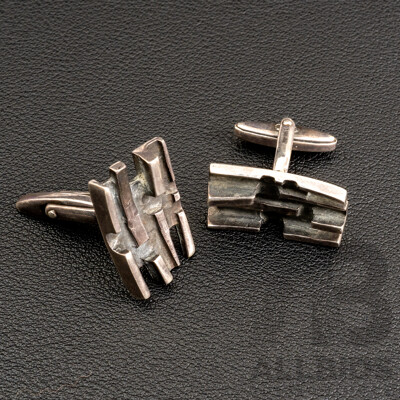 Vintage Sterling Silver Brutalist Style Cuff Links, 24mm, 16.51 Grams