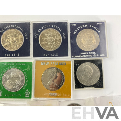 Collection of Commonwealth Countries Coins and Medallions Including 1962 Western Samoa One Tala, Australia 1988 Melbourne Cup, UK 1977 Jubilee Crowns and More