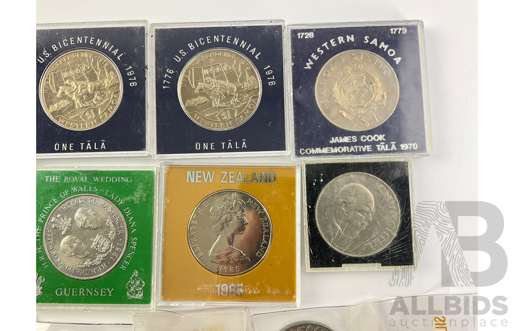 Collection of Commonwealth Countries Coins and Medallions Including 1962 Western Samoa One Tala, Australia 1988 Melbourne Cup, UK 1977 Jubilee Crowns and More