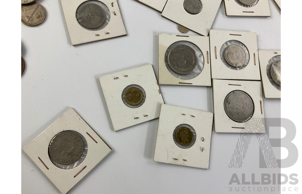 Australian 1988 Parliament Houses Coin Set with 1927 Silver Florin and Five Dollar Coin, RAM Christmas Pudding Coin Set, RAM 1993 ATSIC Medallion, JOH Country Tourist Dollars, Collection of International Coins NZ, USA, Singapore and More