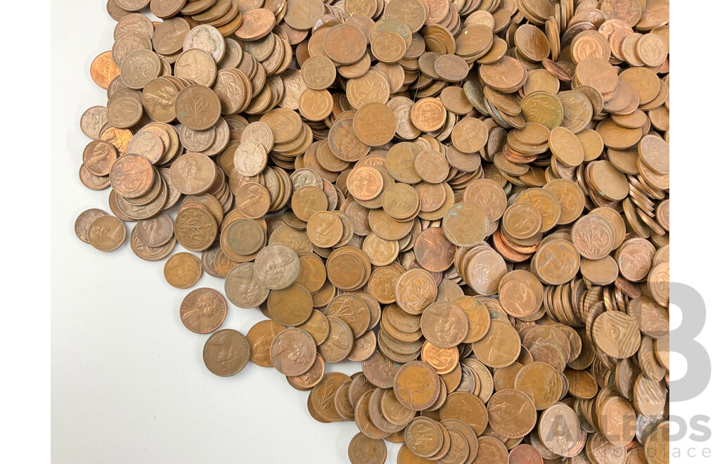 Large Collection of Australian One and Two Cent Coins with Jersey Maid Ice Cream Tin, Examples Spanning 1966 to 1989 - Approximately 6.3 Kilograms