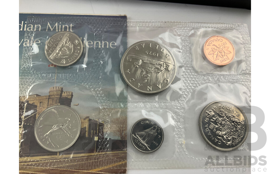 Two USA 1982 Proof Coin Sets with Canadian 1975 UNC Coin Set