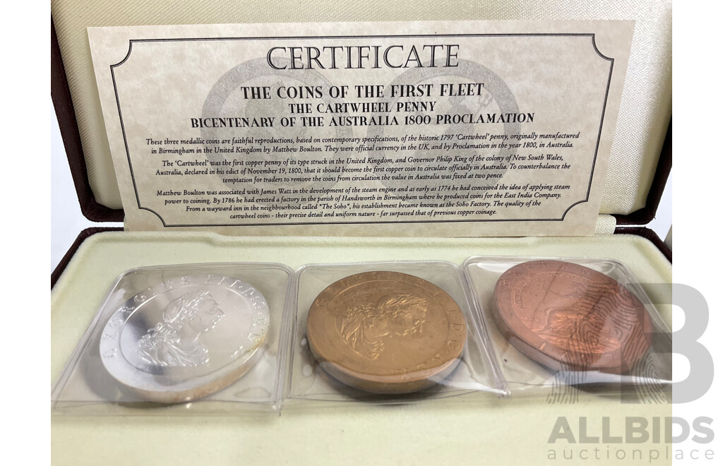 Two Australian RAM Five Dollar Proof Coins with Coins of the First Fleet