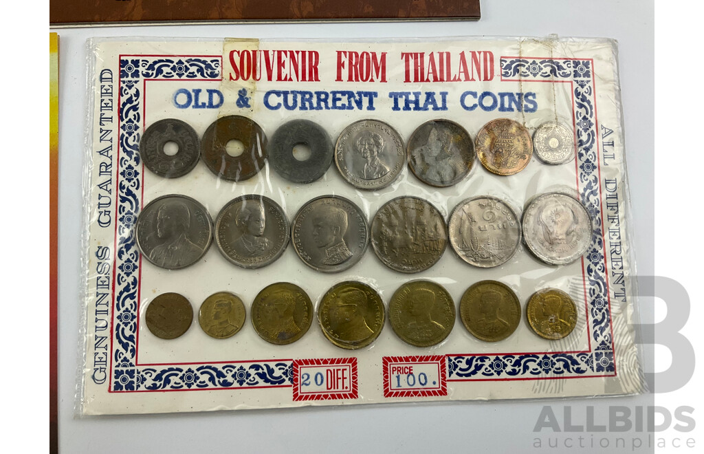 Collection of UNC Coin Sets Including Western Samoa 1974, Fii 1980/81, Thailand, Jordan, Australian RAM Endangered Species Medallions