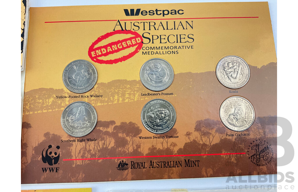 Collection of UNC Coin Sets Including Western Samoa 1974, Fii 1980/81, Thailand, Jordan, Australian RAM Endangered Species Medallions