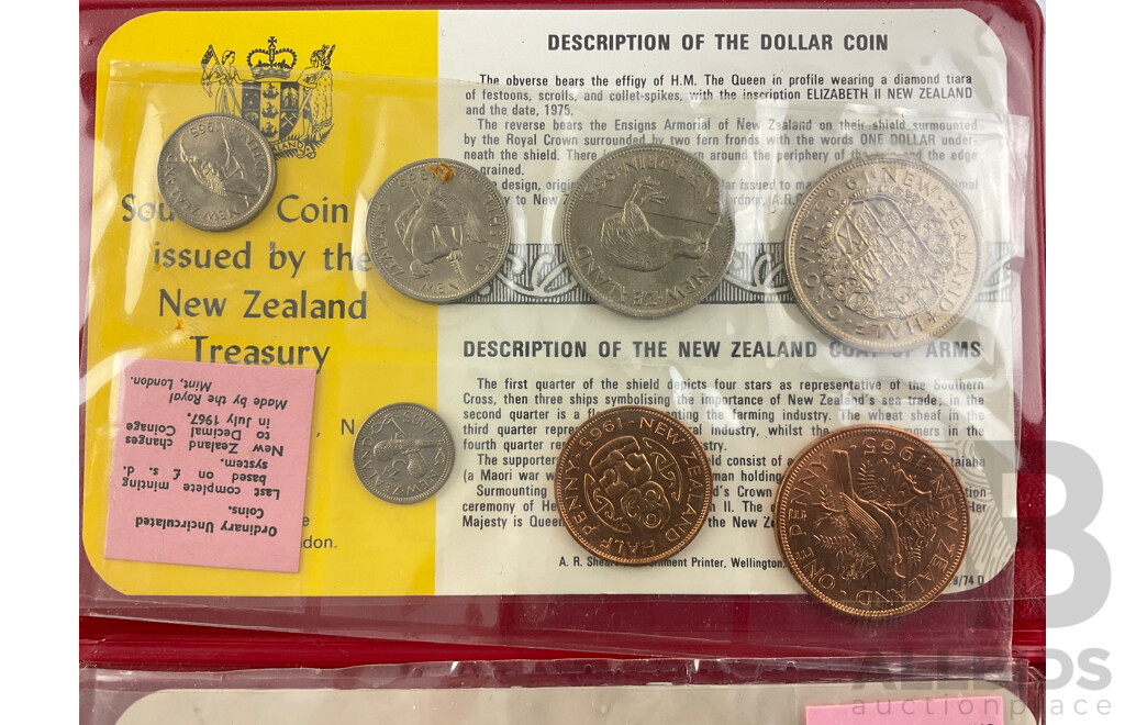 New Zealand Predecimal/Decimal UNC Coin Sets Including 1965, 1967, 1975