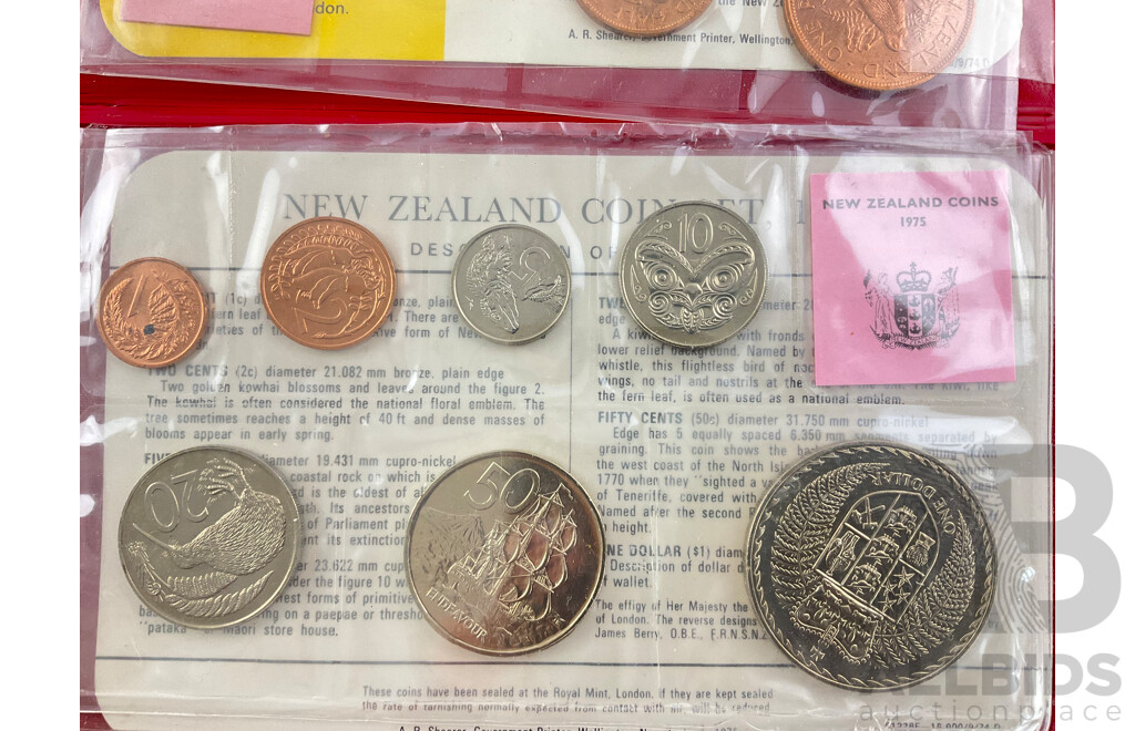New Zealand Predecimal/Decimal UNC Coin Sets Including 1965, 1967, 1975
