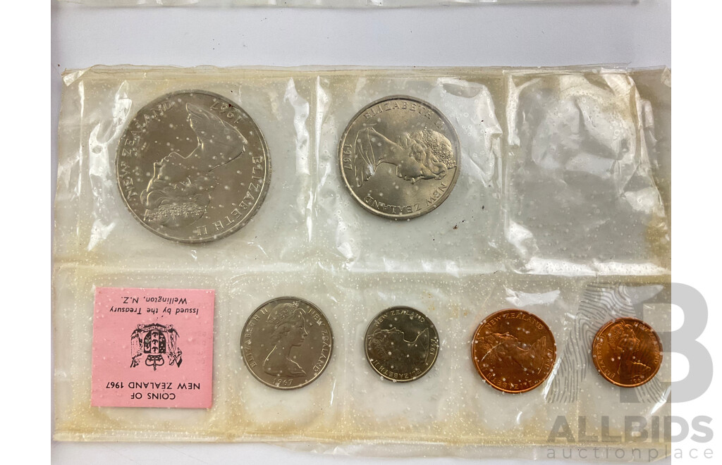 New Zealand Predecimal/Decimal UNC Coin Sets Including 1965, 1967, 1975