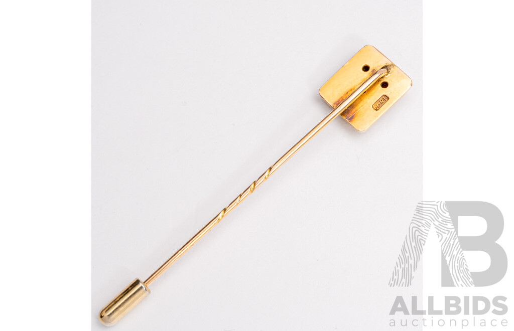 15ct Vintage Gold Stick Pin with 'mouse' Shaped Garnet Setting, 75mm, 4.75 Grams