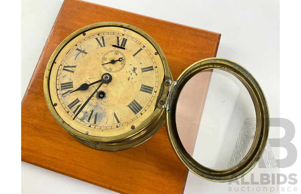 Vintage Brass Clock Mounted on Timber Plaque, Made in England