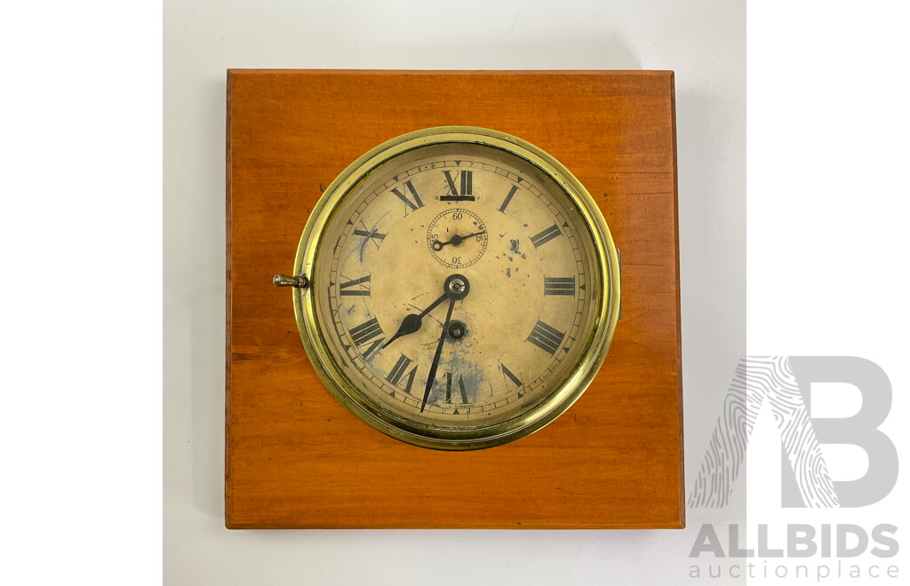 Vintage Brass Clock Mounted on Timber Plaque, Made in England