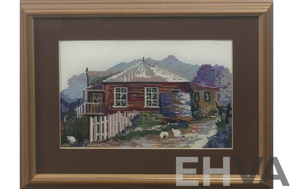 D.M.C. Cottons, (20th Century), House with Chickens (2003), Hand Made Fine Wool Tapestry, 28 x 37 cm (frame)