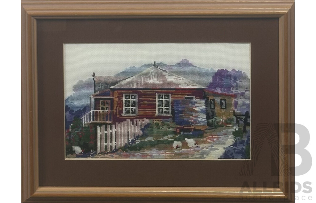 D.M.C. Cottons, (20th Century), House with Chickens (2003), Hand Made Fine Wool Tapestry, 28 x 37 cm (frame)