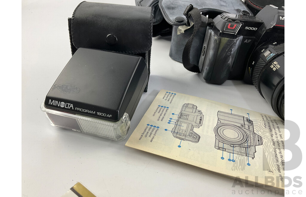 Minolta 35mm Film Camera, 5000 AF with Flash, Sigma Lens and Manuals