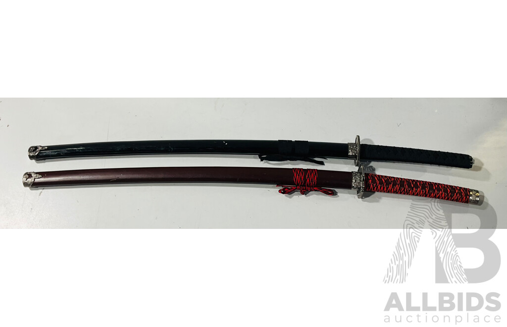 Two Reproduction DisplayJapanese Style Katanas with Sheaths
