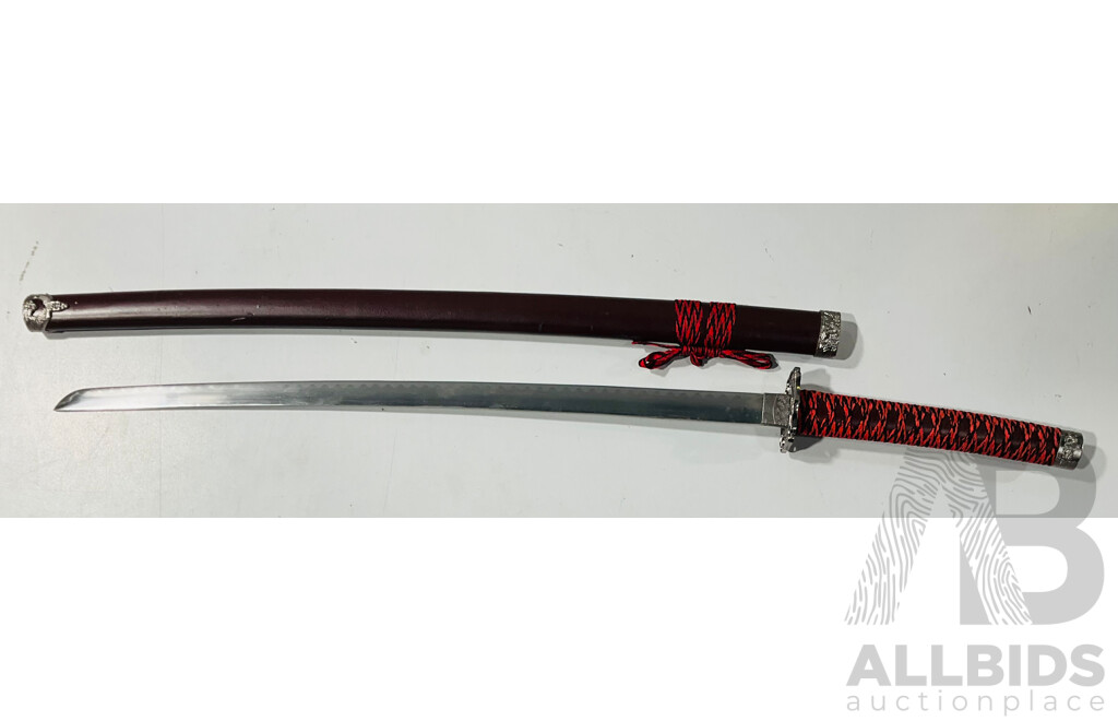 Two Reproduction DisplayJapanese Style Katanas with Sheaths