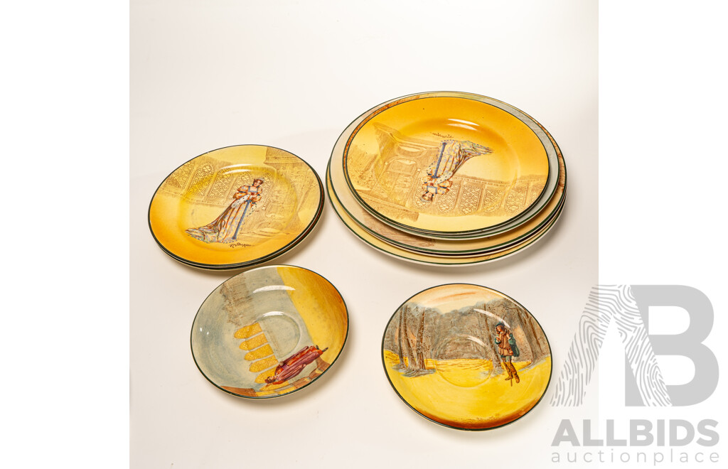Collection Nine  Pieces Antique Royal Doulton Shakespeare Porcelain Display Plates