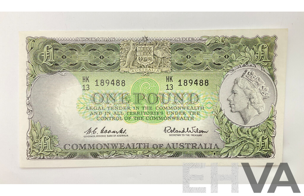 Australian 1961 Coombs Wilson R34B One Pound Note HK13 189488