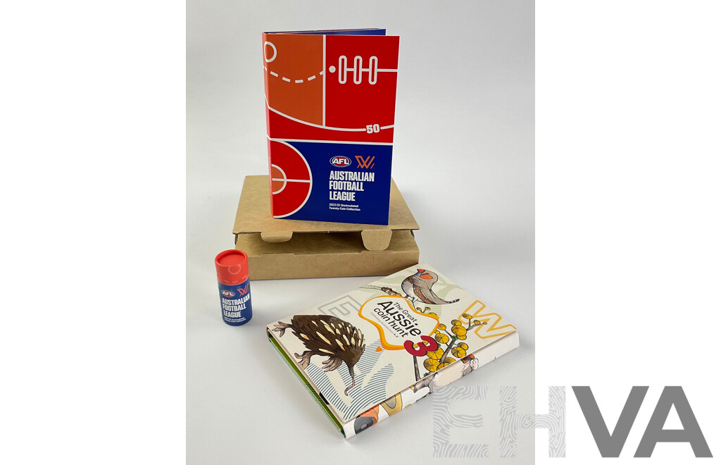 Australian 2023 AFL Coin Album and Sealed Coin Tube with Empty 2023 Great Aussie Coin Hunt Album