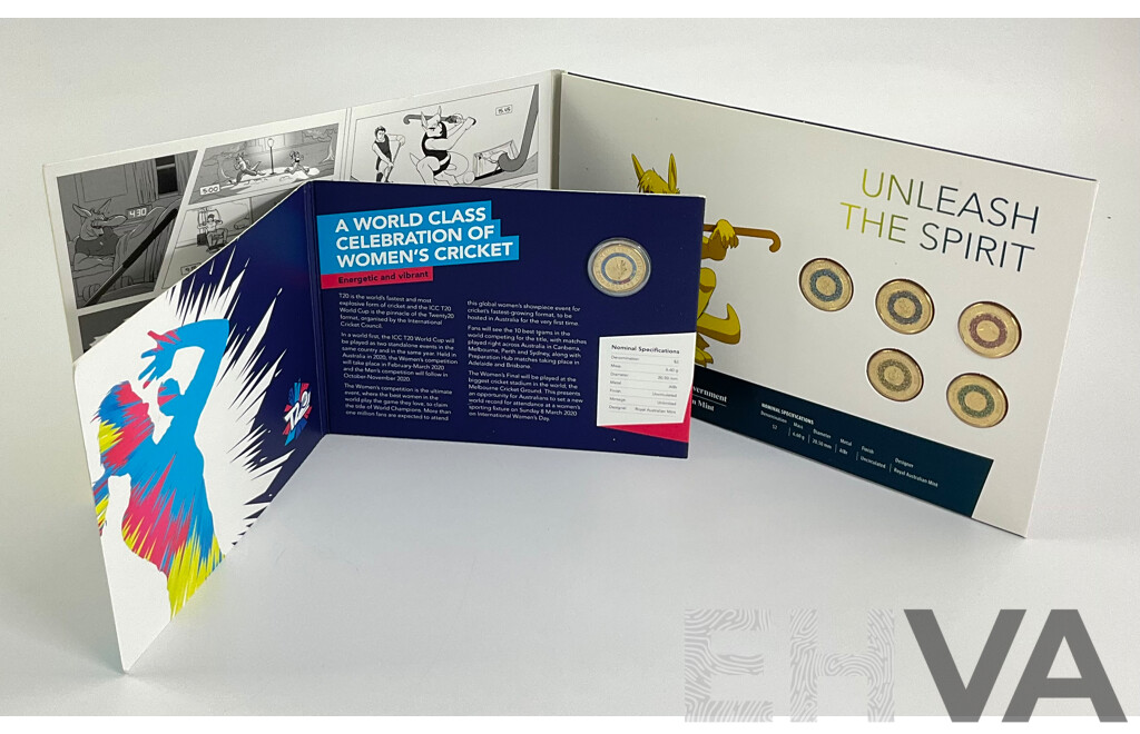 Australian 2020 Olympic Coloured Set of 5 $2 Coins. Womens T20 World Cup $2 Coin.