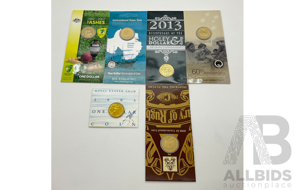 Six Assorted Australian Mintmarked $1 UNC Coins.