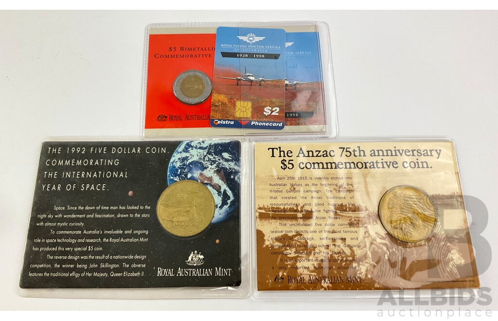 Australian 1990, 1992, 1998 $5 Coins
