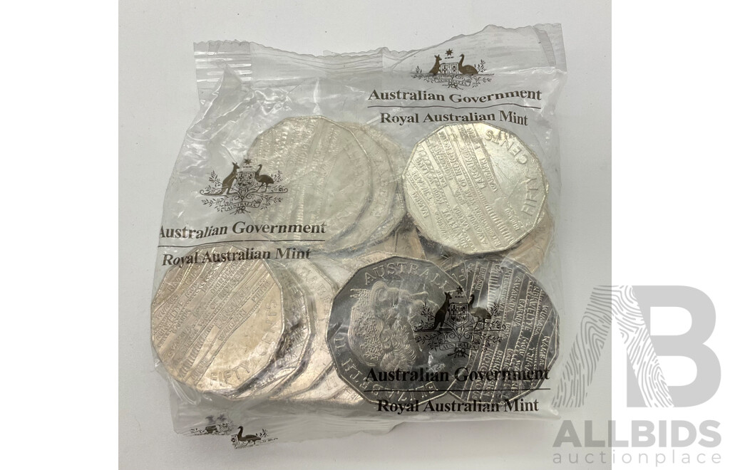 Australian 2019 Indigenous 50c Coins, 20 UNC in Mint Bag