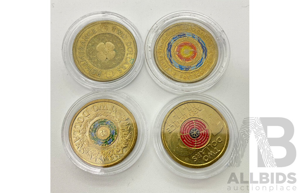 Australian 2012 Remembrance, 2017 Remembrance, 2018 Armistice, 2019 Lest We Forget $2 a/UNC coins.