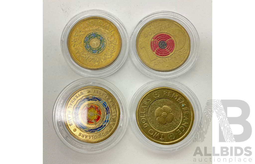 Australian 2012 Remembrance, 2017 Remembrance, 2018 Armistice, 2019 Lest We Forget $2 A/UNC Coins.