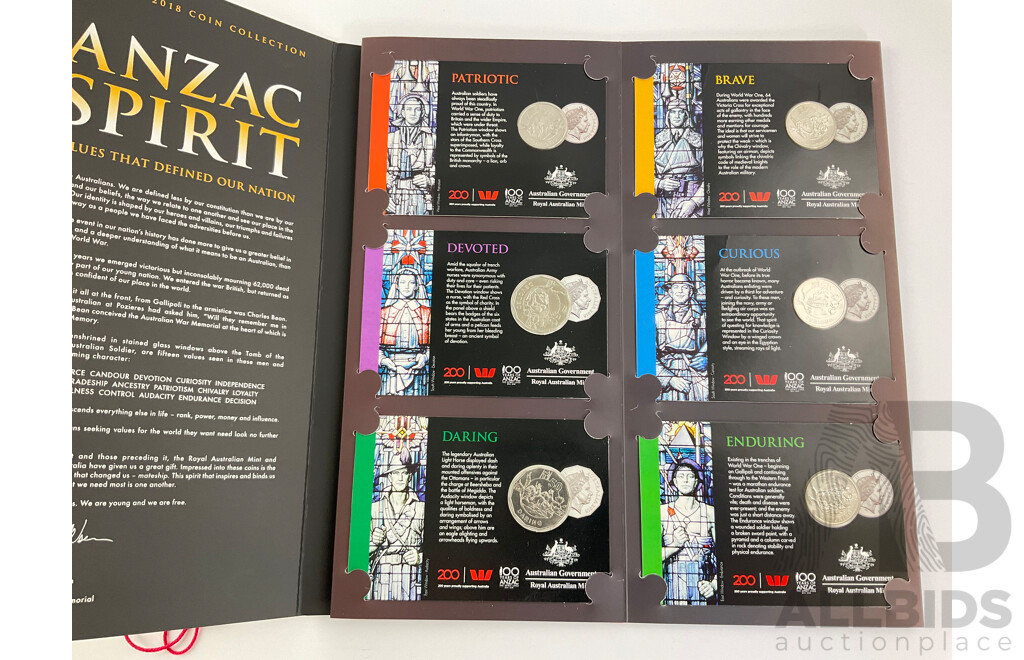 Australian 2018 Anzac Spirit Fifteen Coin Set, Complete