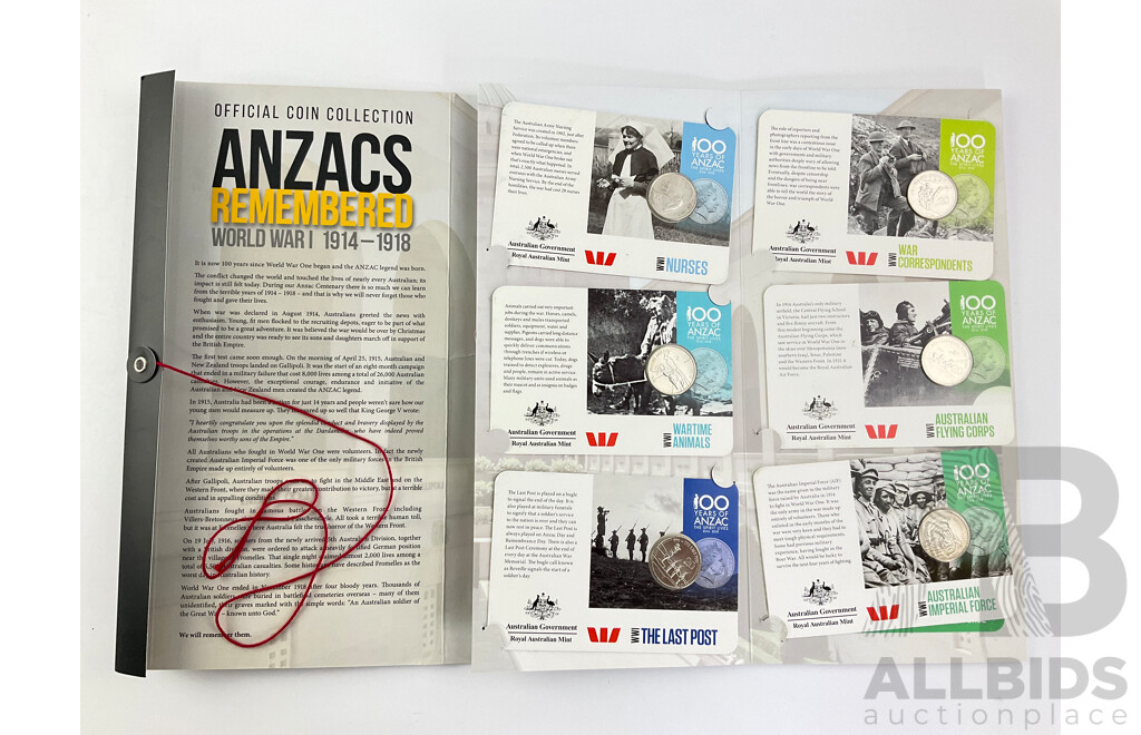 Australian 2015 Anzacs Remembered Fourteen Coin Set, Complete