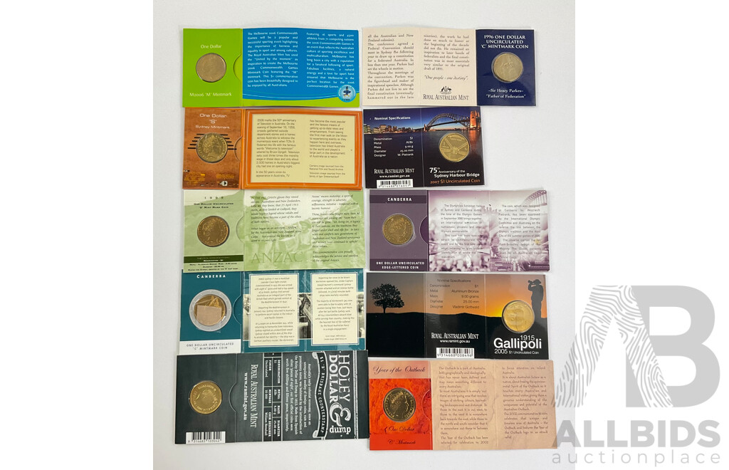 Ten Australian Assorted $1 Coins, UNC