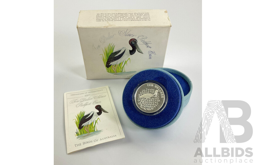Australian 1991 Birds of Australia PIEDFORT 40 Gram Silver Coin. Jabiru