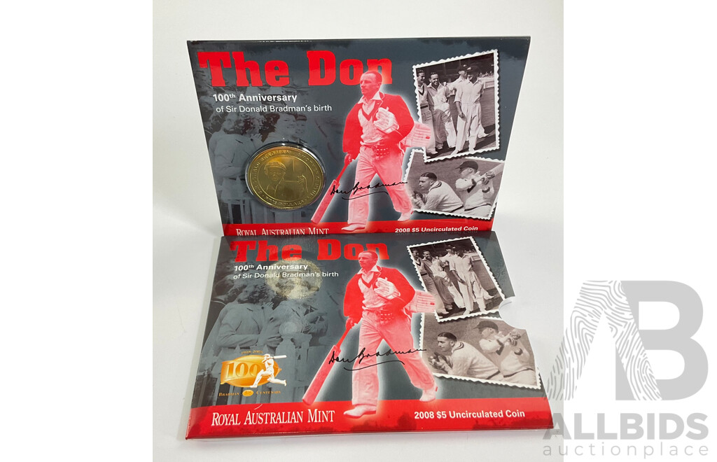 Australian 1997 and 2008 Bradman UNC $5 Coins