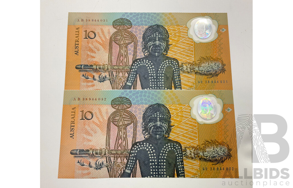 Australian 1988 Bi Centennial Two $10 Notes AB38 38844031/2.