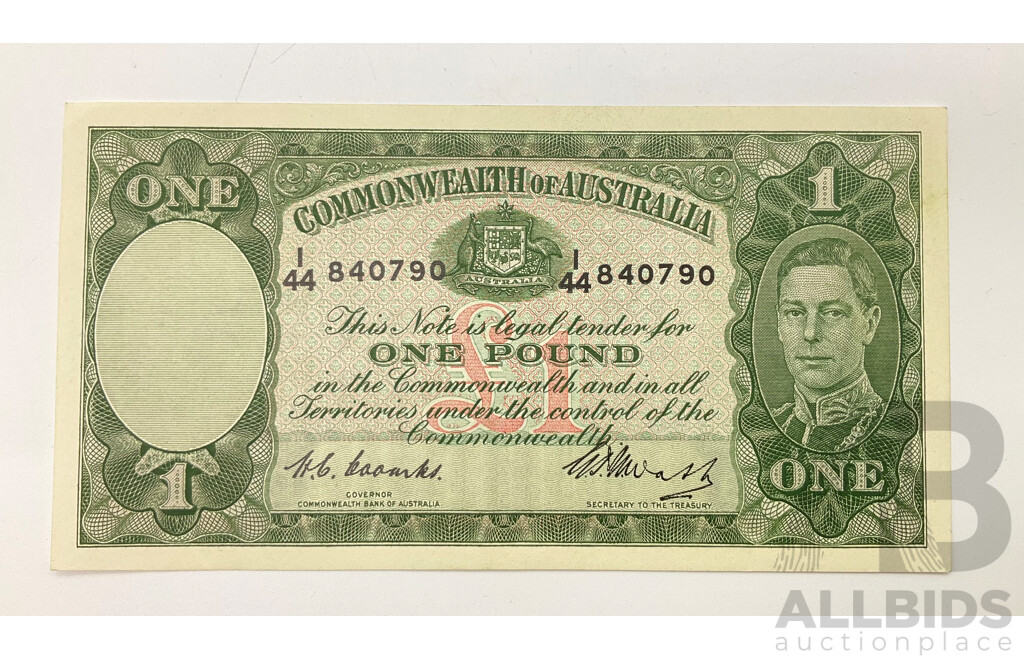 Australian 1949 Coombs Watt R31 One Pound Note.
