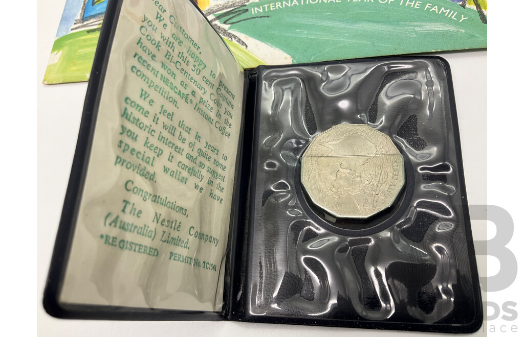 Australian 1995 PNC 50c Coin and Stamp Plus1977 Captain Cook RAM 50c Coin.