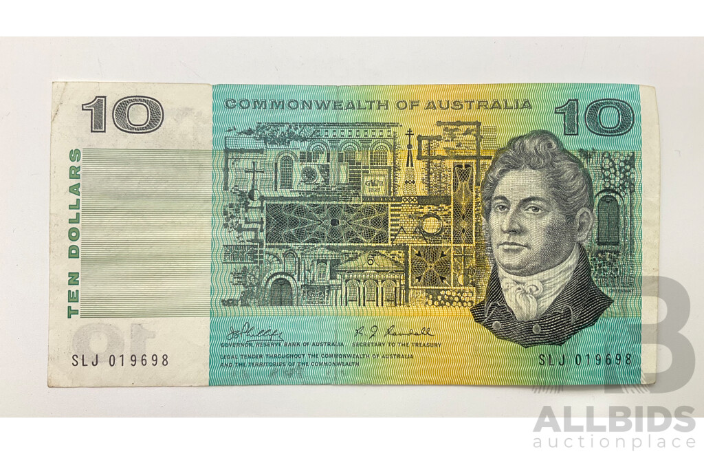 Australian 1968 Phillips Randall R303 $10 Note ,SLJ 019698.