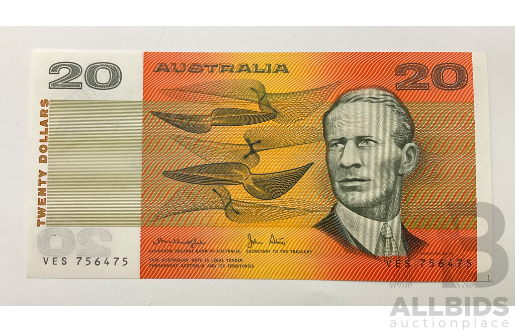 Australian 1979 Knight Stone R407b $20 Note. VES756475
