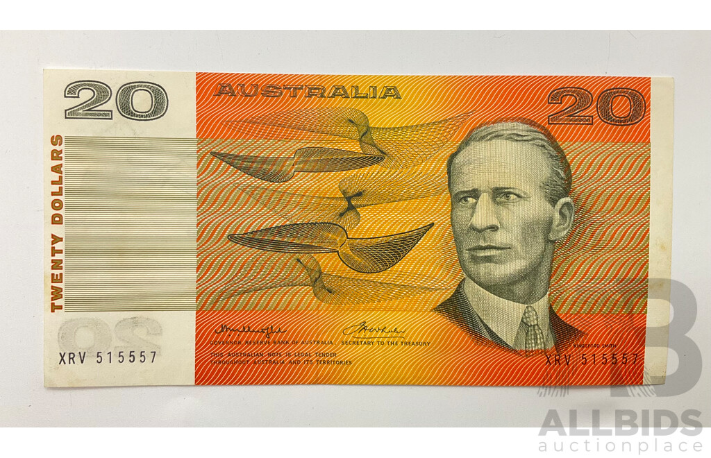 Australian 1976 Knight Wheeler R406a $20 Note XRV515557.