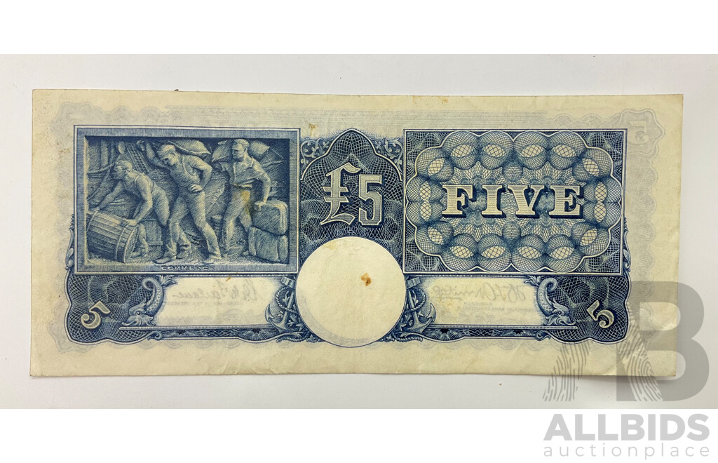 Australian 1941 Armitage McFarlane R46 Five Pound Note, R69 610006.