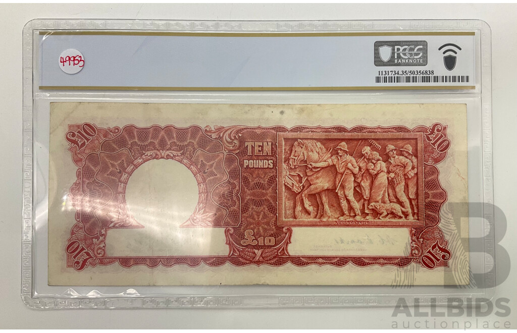Australian 1949 Coombs Watt R60F Ten Pound Note.Graded VF V15 079798.