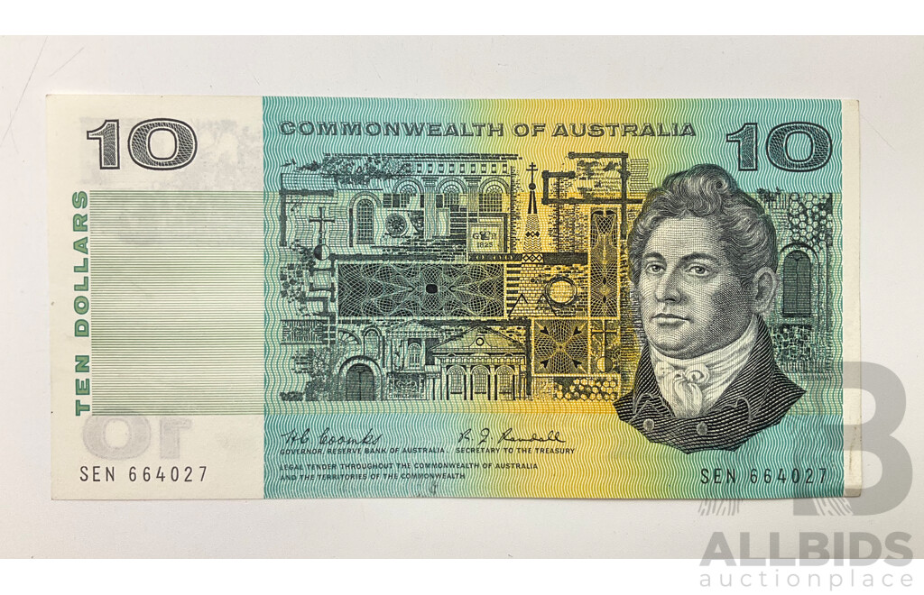 Australian 1967 Coombs Randall R302 $10 Note, SEN 664027.