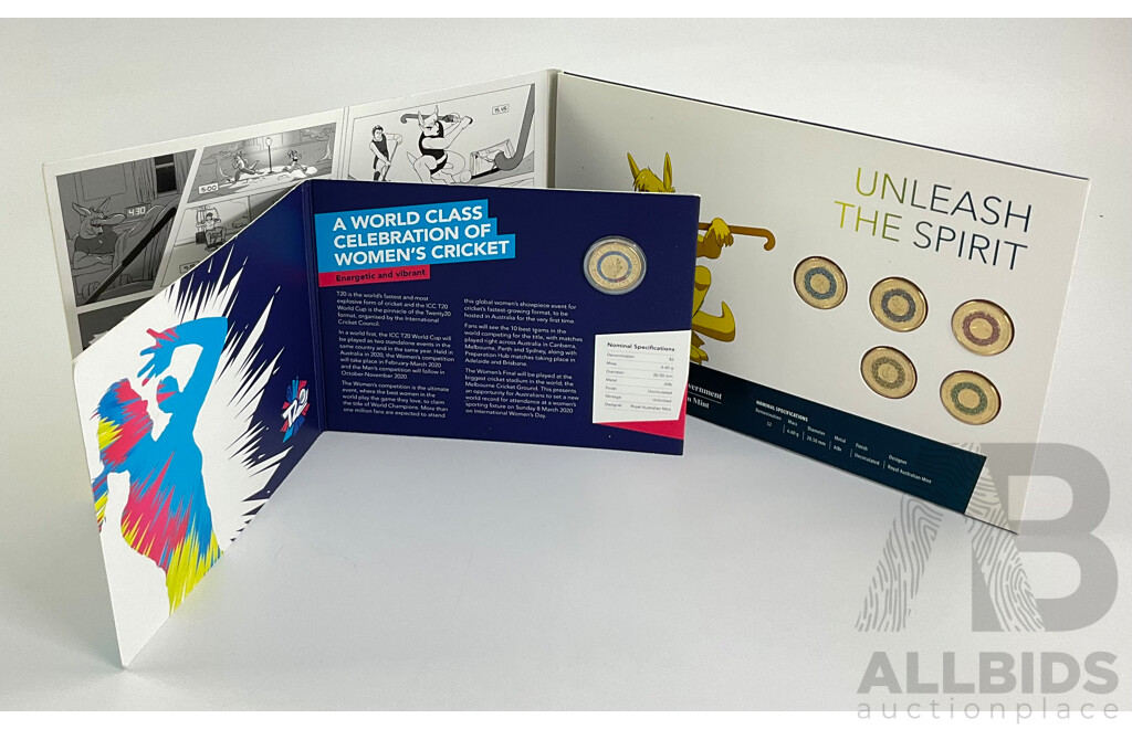 Australian 2020 Olympic Coloured Set of 5 $2 Coins. Womens T20 World Cup $2 Coin.