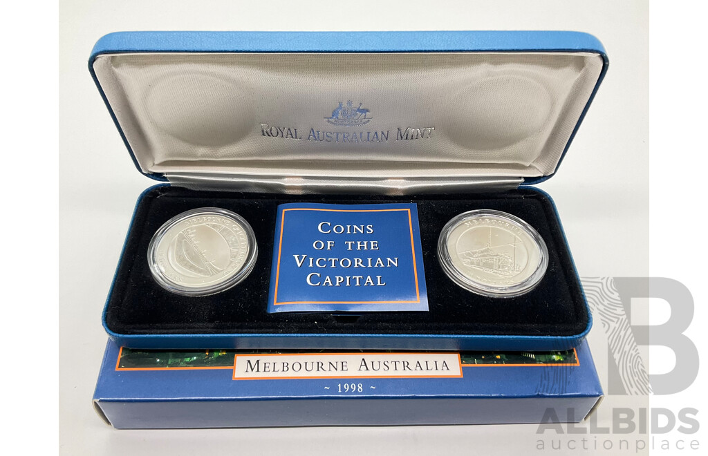 Australian 1998 Coins of the Victorian Capital, Two Fine Silver 20 Gram $10 Coins